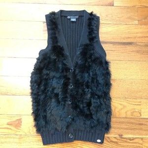 A/X Armani Exchange Wool Cotton Vest Angora Fur Panels Women's XS EUC